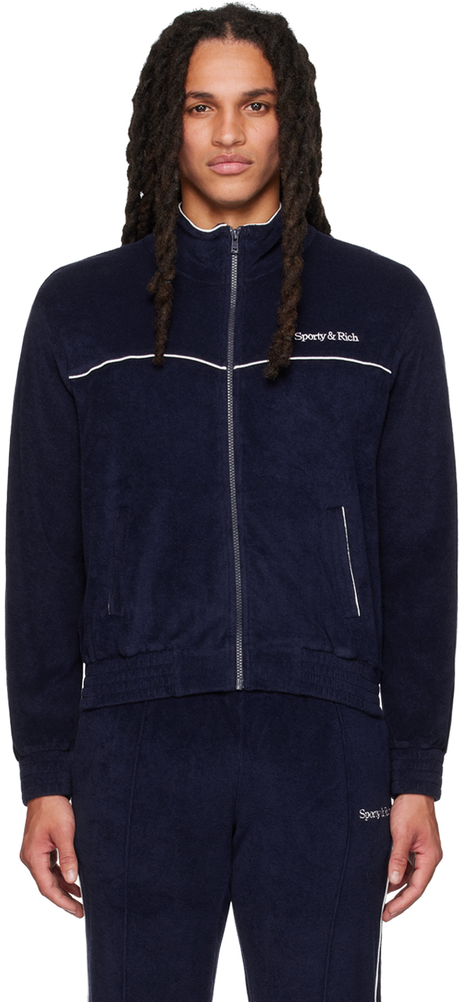 Sporty And Rich Navy New Serif Track Jacket In Navy/white
