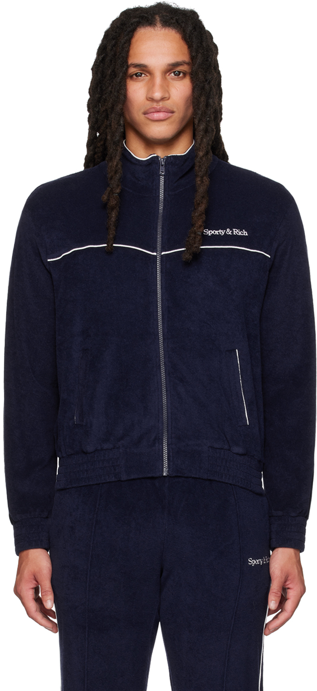 Navy New Serif Track Jacket by Sporty & Rich on Sale