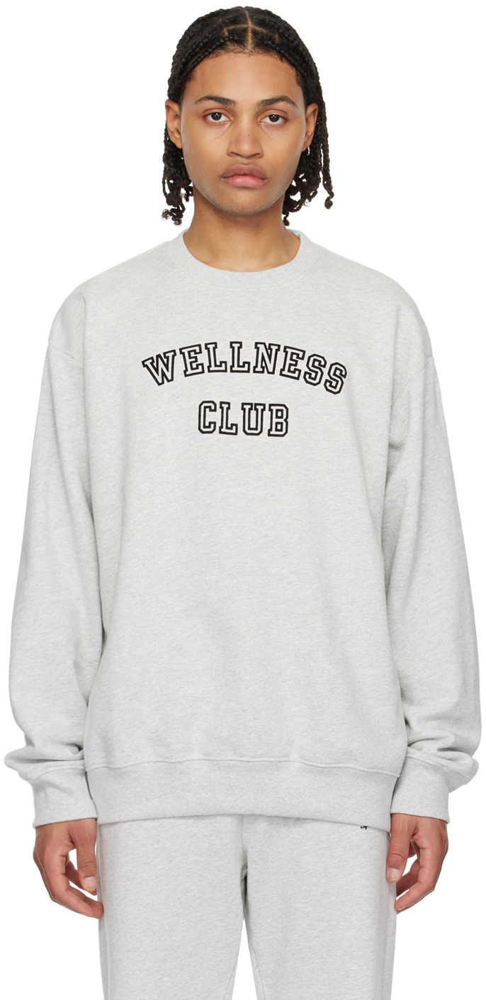 Shop Sporty And Rich Gray 'wellness Club' Sweatshirt In Heather Gray/black