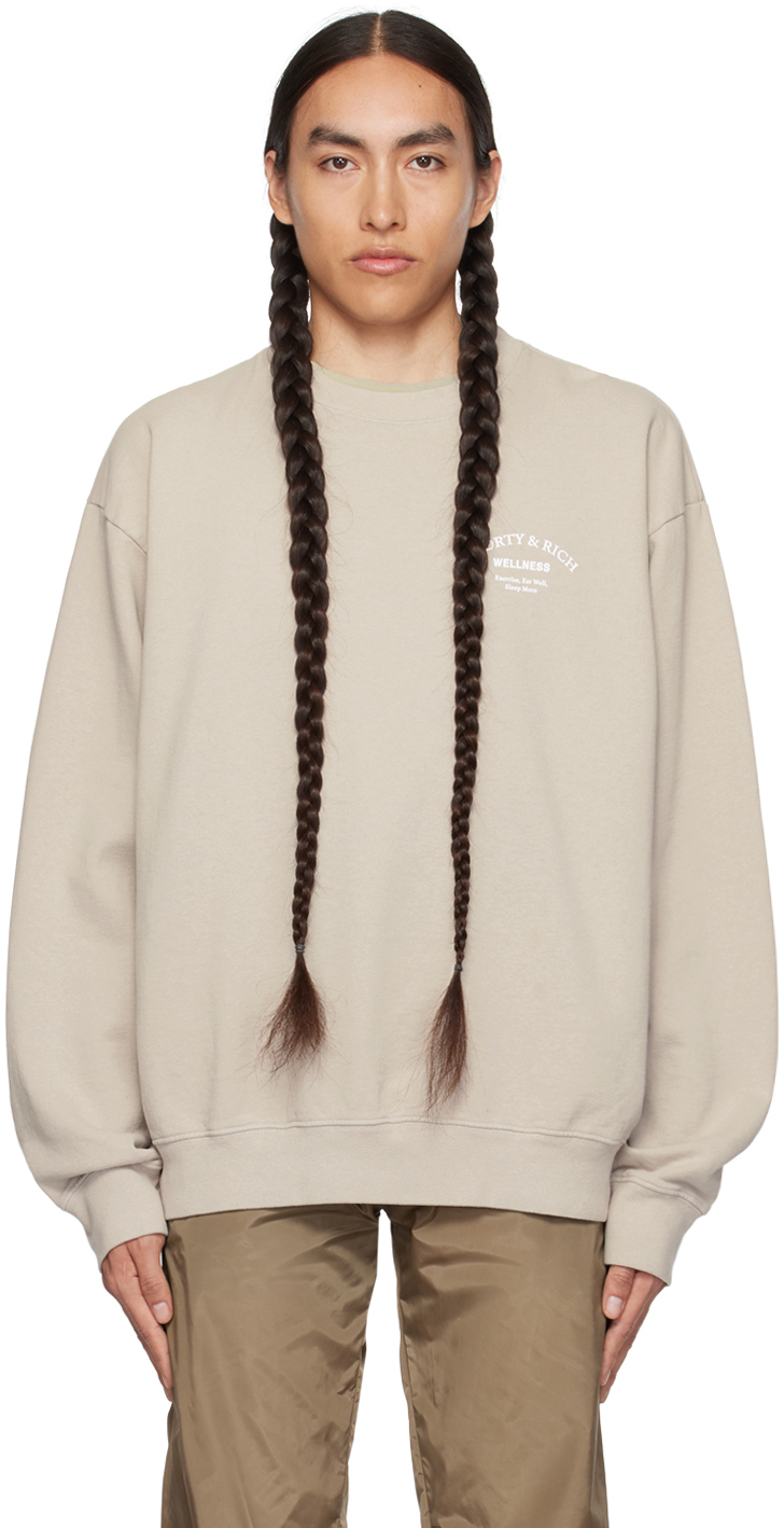 Sporty And Rich Taupe Wellness Studio Sweatshirt In Dove/white