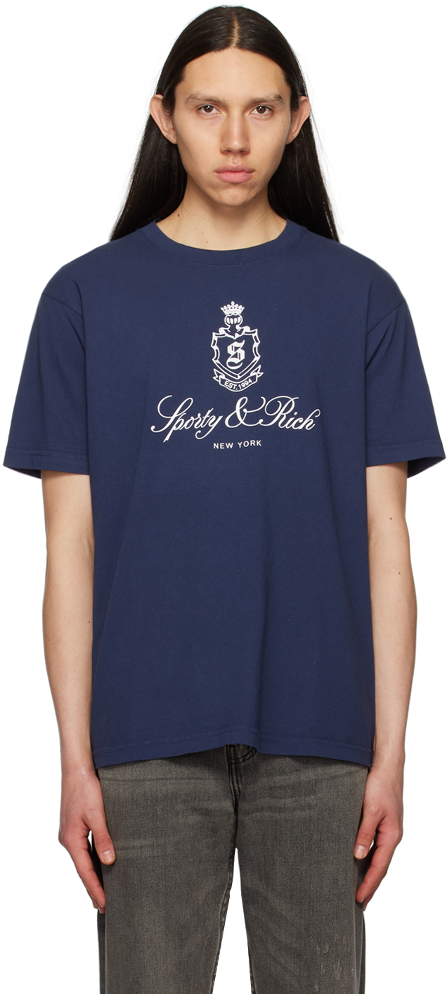 Sporty & Rich Navy Printed T-Shirt