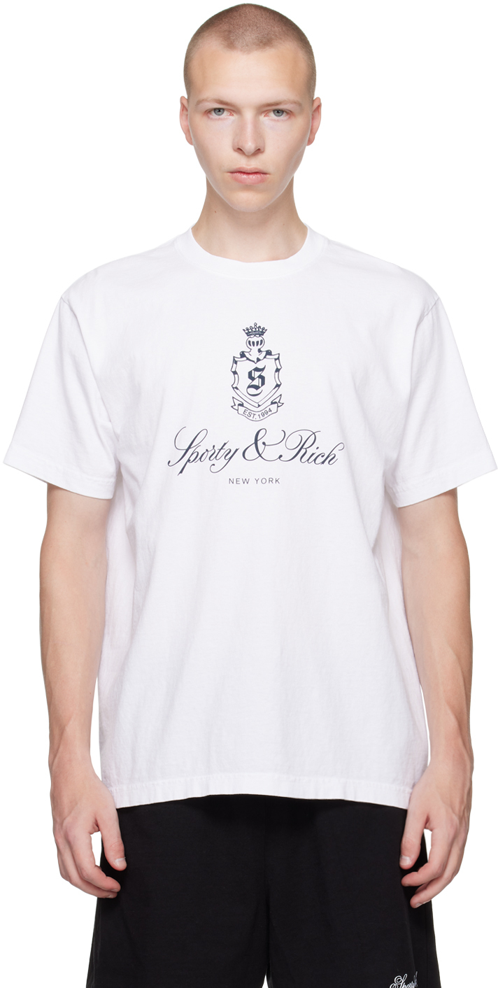 Sporty And Rich White Vendome T-shirt In White/navy