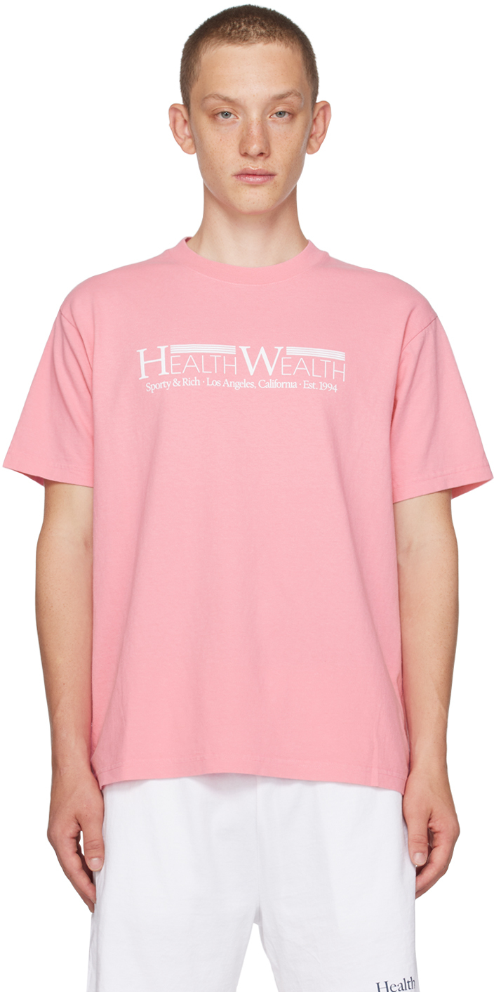 Sporty And Rich Pink Health Wealth 94 T-shirt In Sweet/white