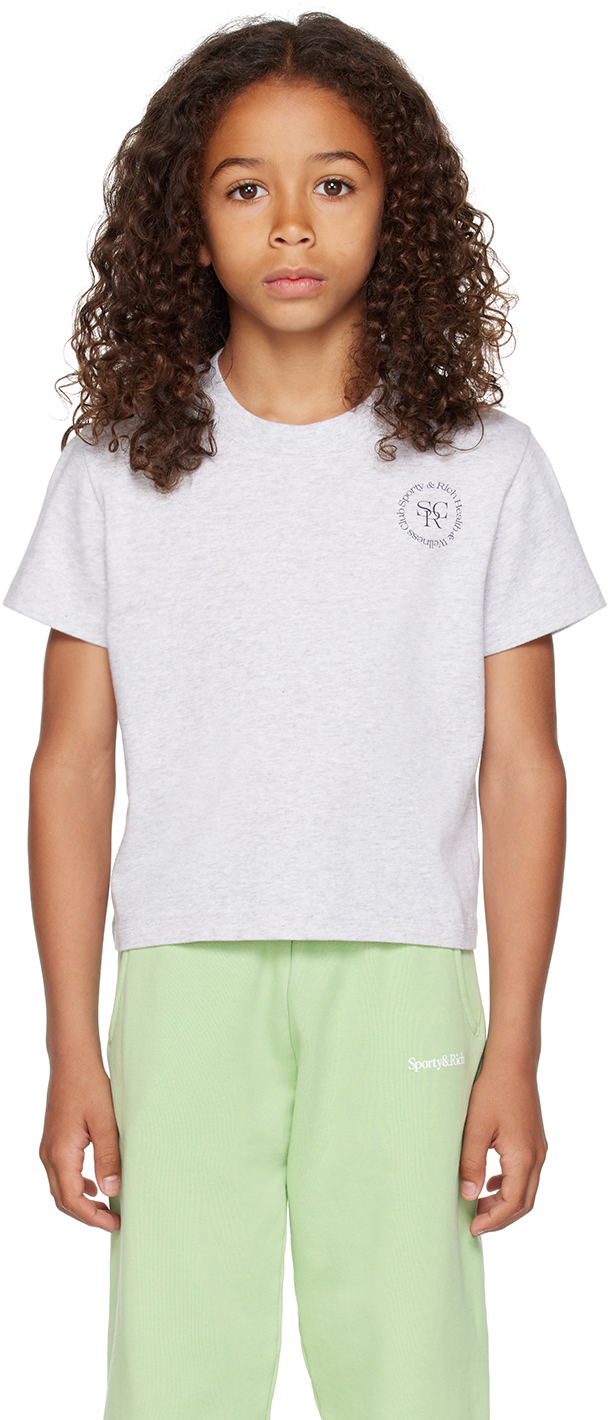 Sporty And Rich Kids Grey Printed T-shirt In Heather Grey/navy