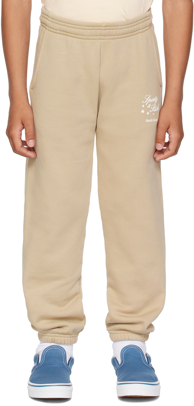 Sporty And Rich Kids' Printed Cotton Sweatpants In Beige