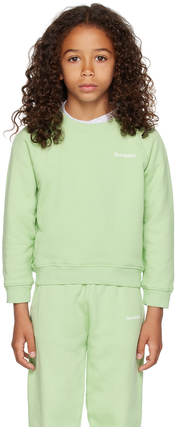 Sporty And Rich Kids Green 'eat More Veggies!' Sweatshirt In Sage/white