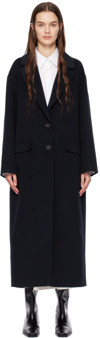 S Max Mara: Navy Caterina Coat | SSENSE UK