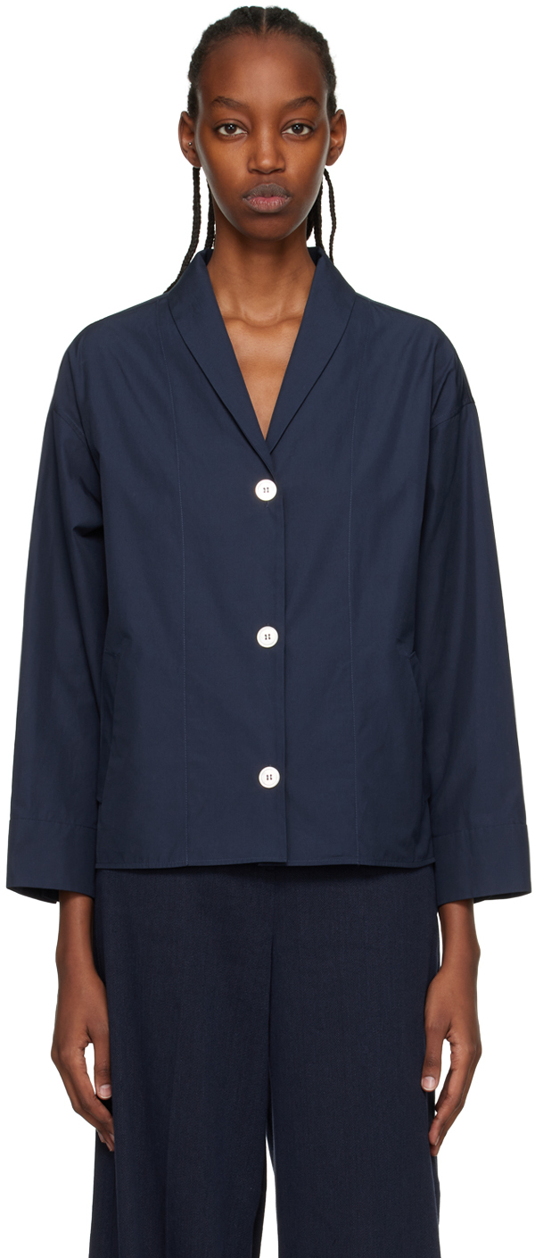 【関税込み】Max Mara ネイビー Gange ジャケット Max Mara: ネイビー Gange ジャケット | SSENSE 日本