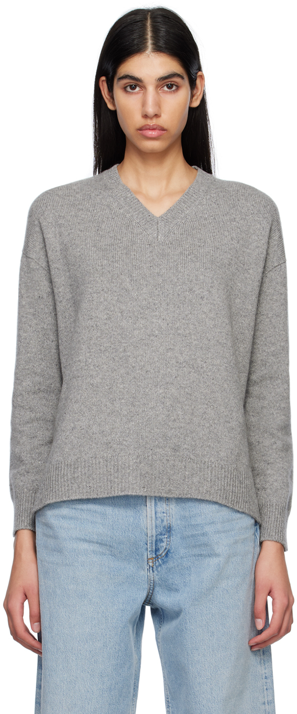 S Max Mara Gray V-neck Sweater In 004 Medium Grey