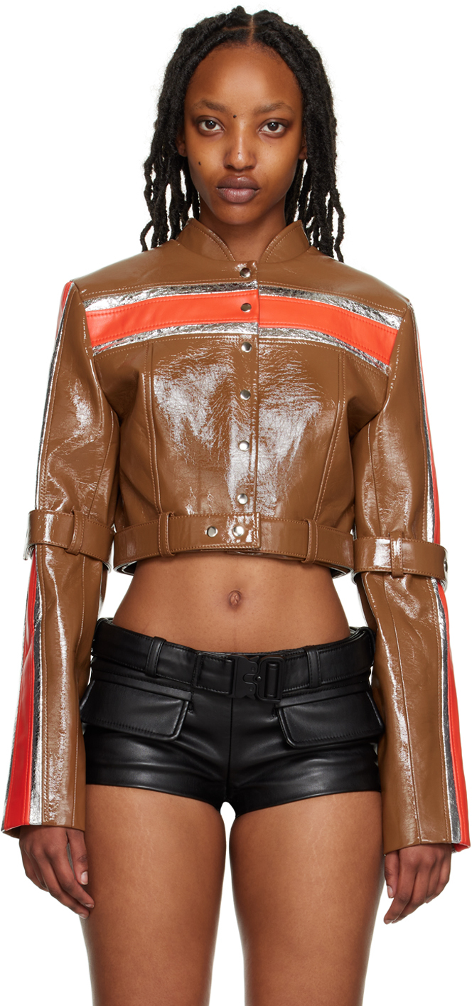 Lado Bokuchava Brown Cropped Faux-Leather Jacket