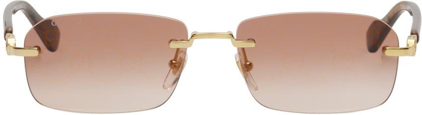 GUCCI BROWN RECTANGULAR SUNGLASSES