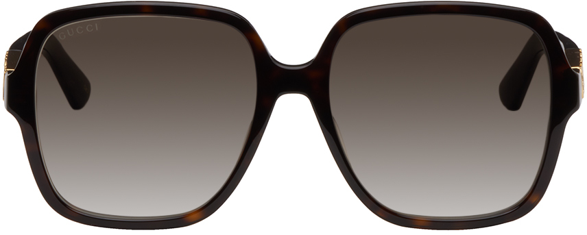 Gucci Tortoiseshell Square Sunglasses In 003 Shiny Dark Havan | ModeSens