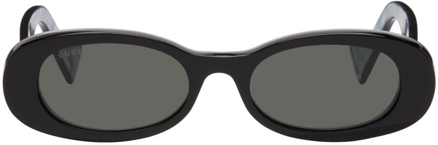 Gucci Black Oval Sunglasses In 001 Black