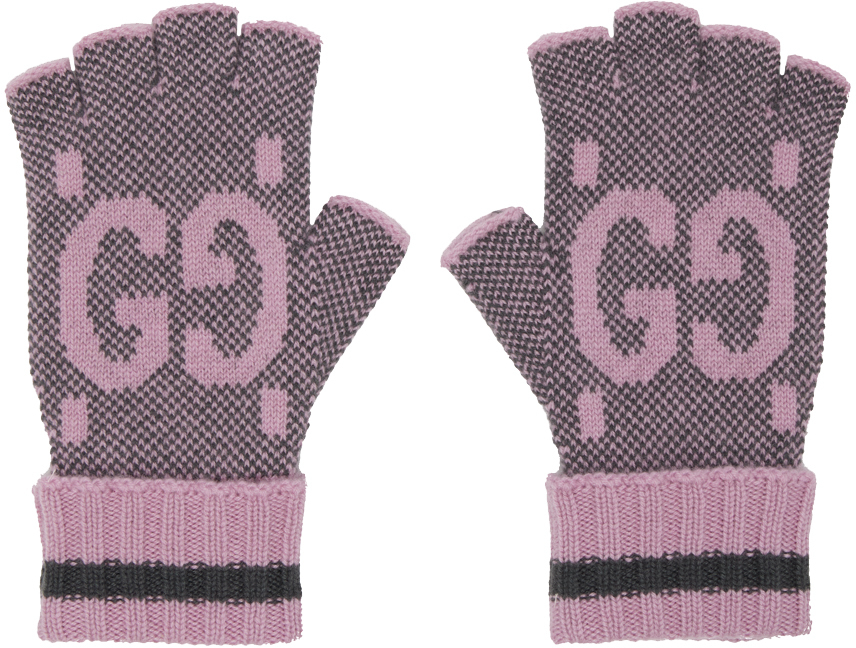 Pink & Gray Fingerless Gloves