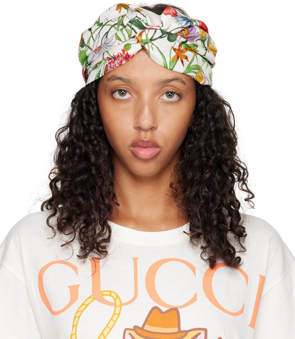 Gucci Printed Silk Headband In White,multi