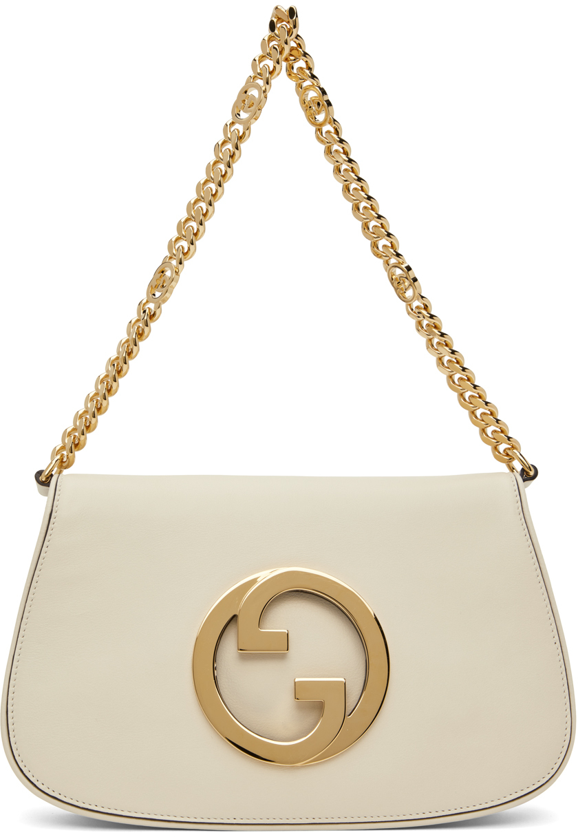 Gucci Vintage Blondie Creamy Off White Leather Large Gold GG Logo