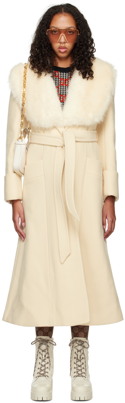 Gucci: Manteau blanc cass?� ?� ceinture | SSENSE France