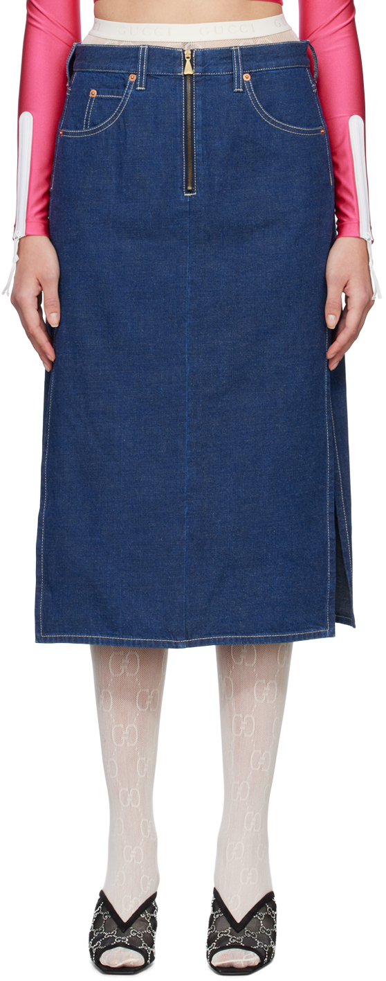 Gucci Blue Vented Denim Midi Skirt