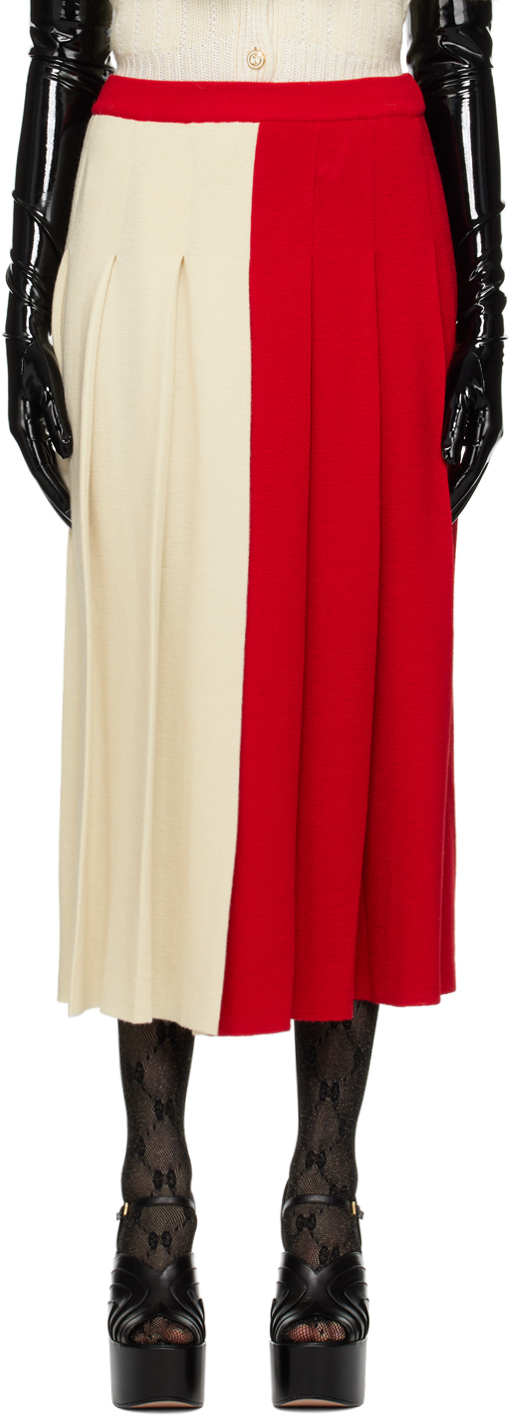 GUCCI BEIGE & RED BICOLOR MAXI SKIRT