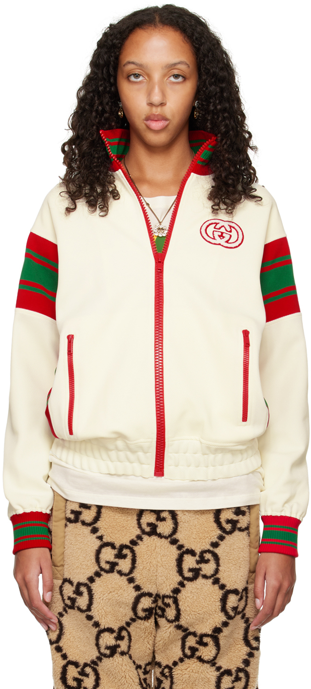 Gucci Off-white Striped Track Jacket In 9782 Almond Flower/m
