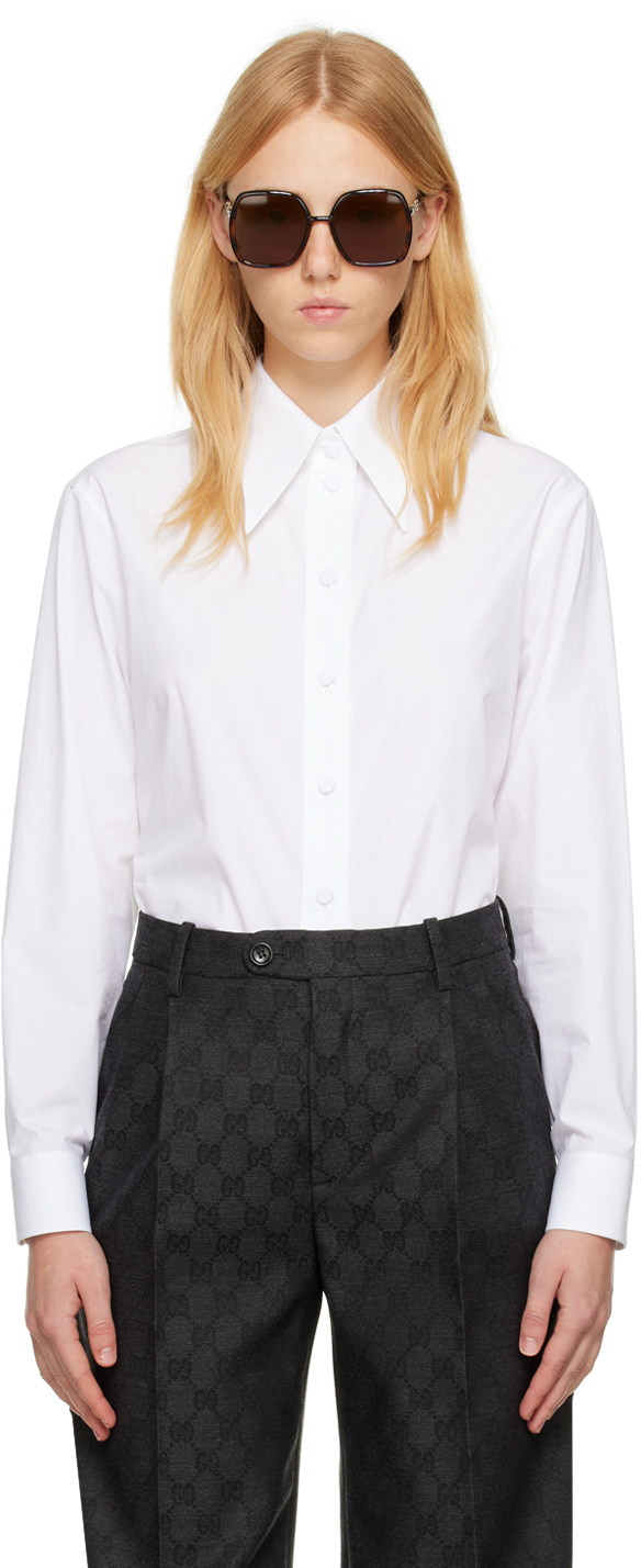 Gucci White Pointed Collar Shirt