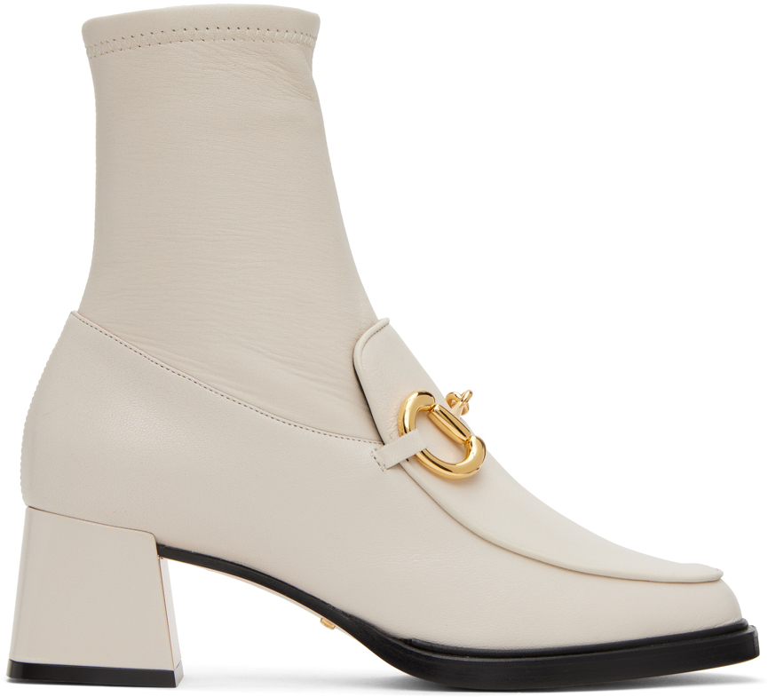 Gucci Horsebit Leather Ankle Boots In White
