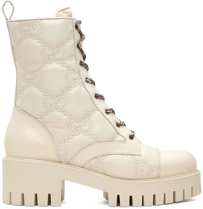 Gucci Off-white Gg Boots In 9124 Milk White/m.wh