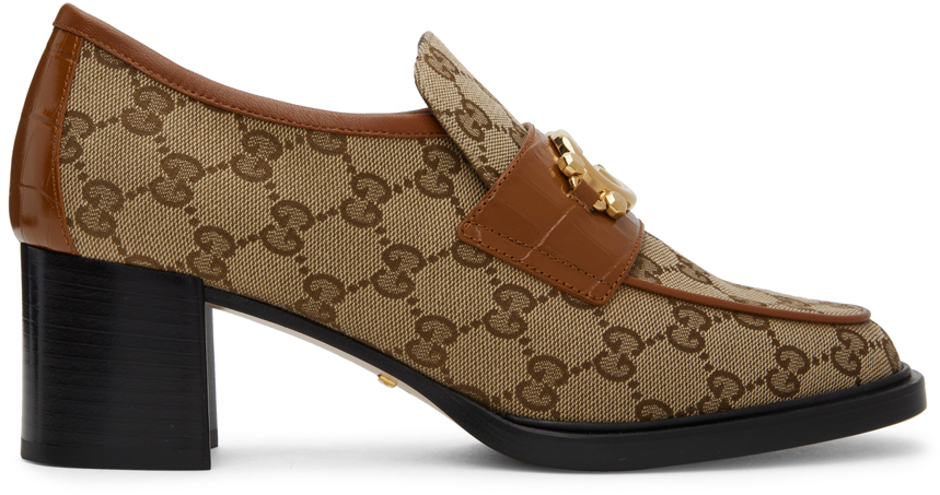 Gucci 55mm Nadeline Gg Canvas Loafers In Bei-ebo/b.papaya/b.p