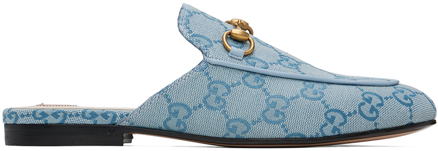 Gucci Women's Princetown Gg Canvas Mules In Light Blue