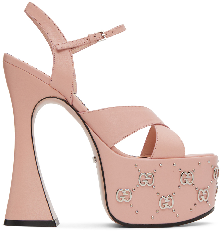 Gucci Interlocking G Leather Platform Sandals In Pink