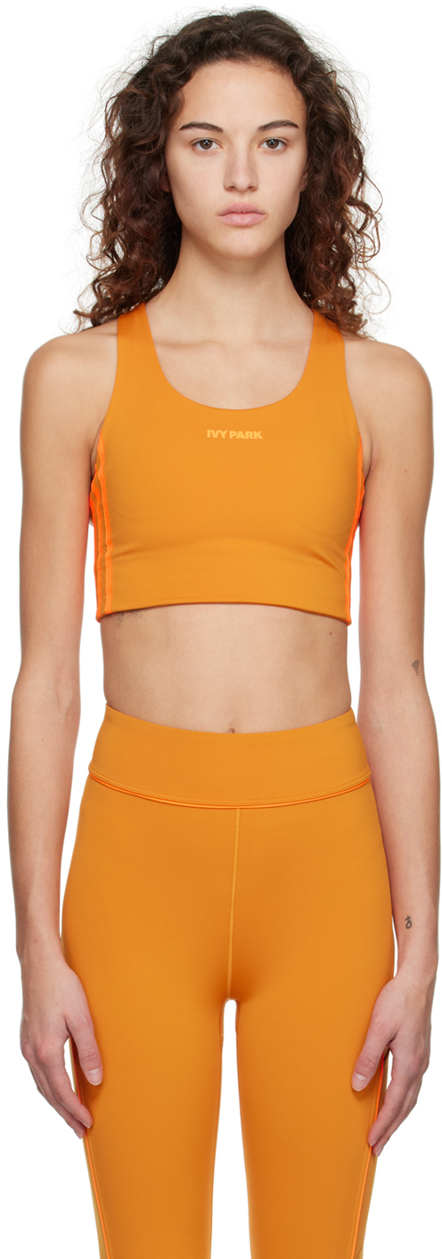 Adidas X Ivy Park Back Lace-up Sports Bra In Focus Orange