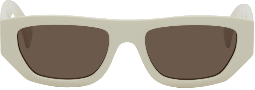 Gucci Off-White Rectangular Sunglasses