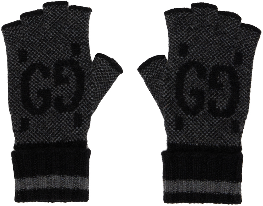 Gucci Black Gg Fingerless Gloves In 1360 Flanner/black