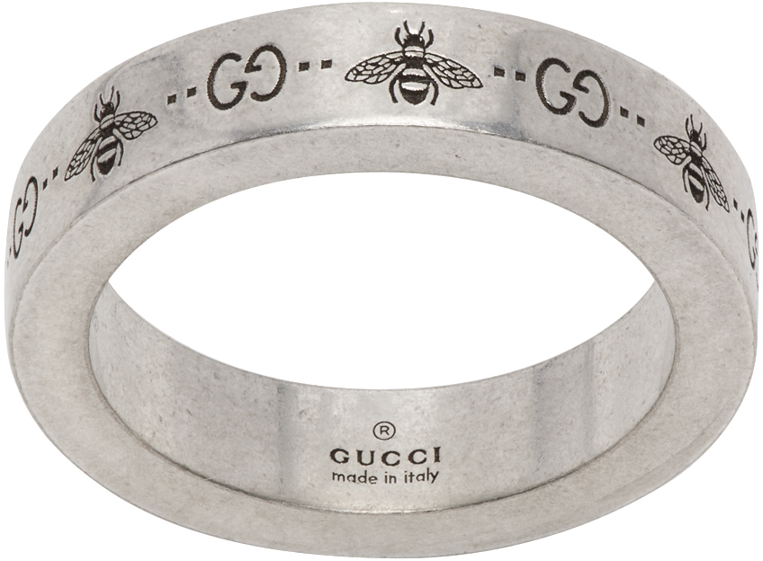 GUCCI Engraved Silver Ring for Men