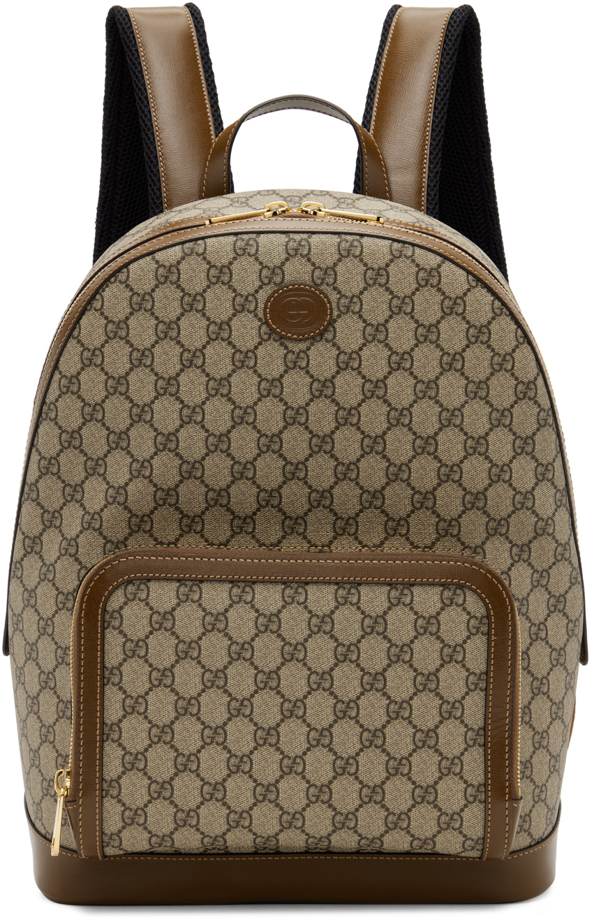 Gucci Beige & Brown GG Supreme Backpack