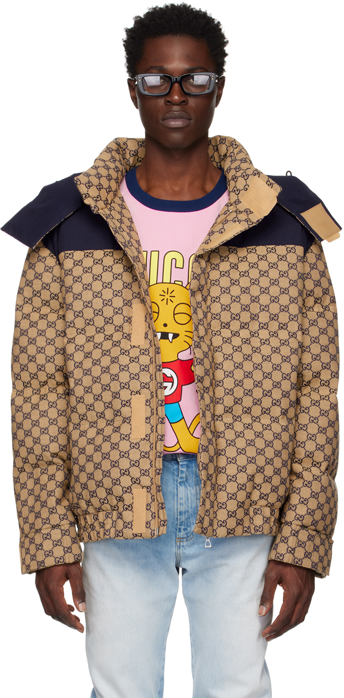 Gucci Gg Canvas Goose Down Jacket In Beige