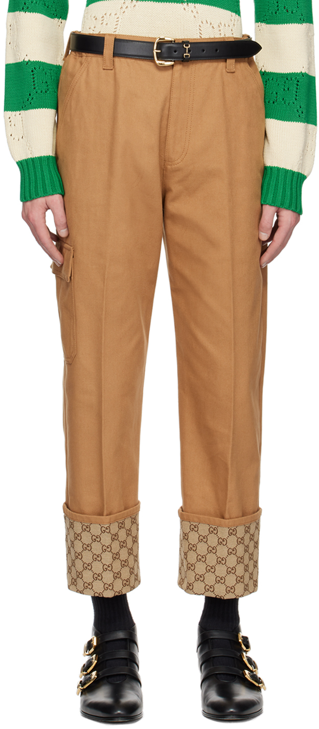 Gucci: Brown GG Cuff Cargo Pants | SSENSE