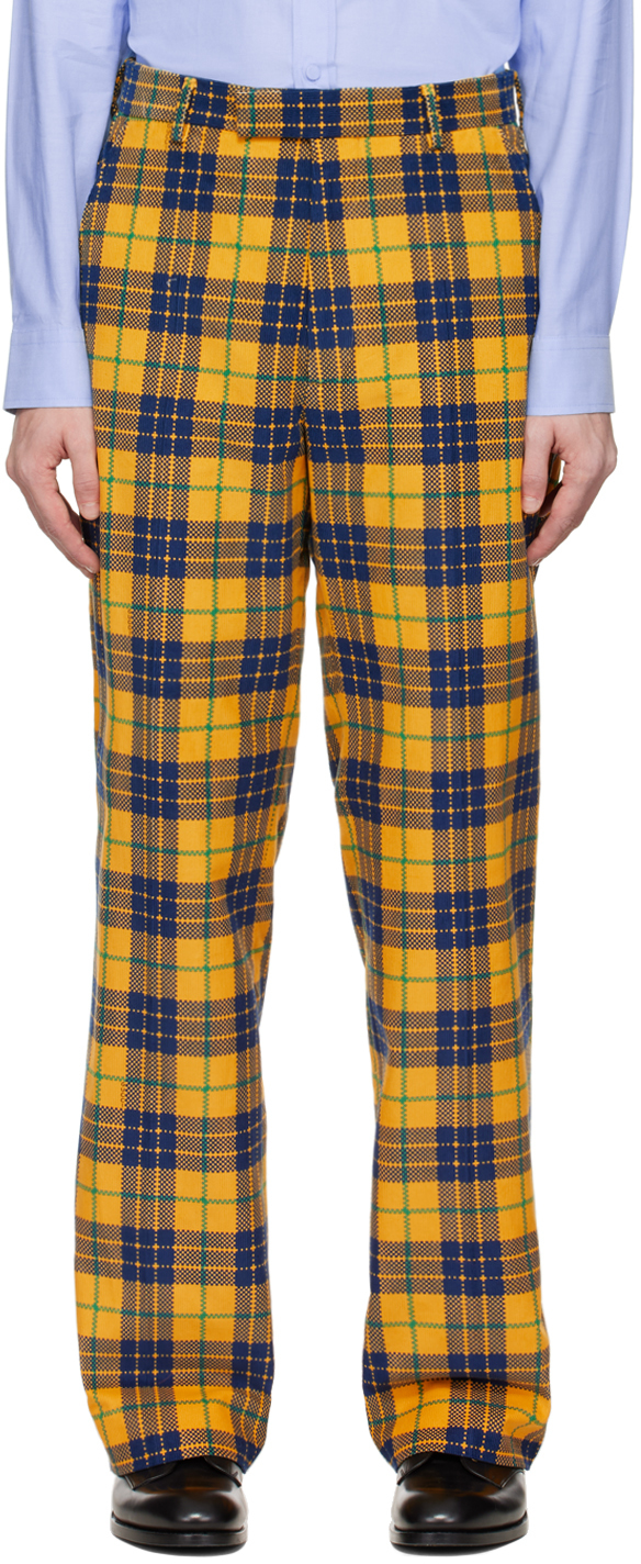 Gucci Yellow  Blue Tartan Trousers  SSENSE