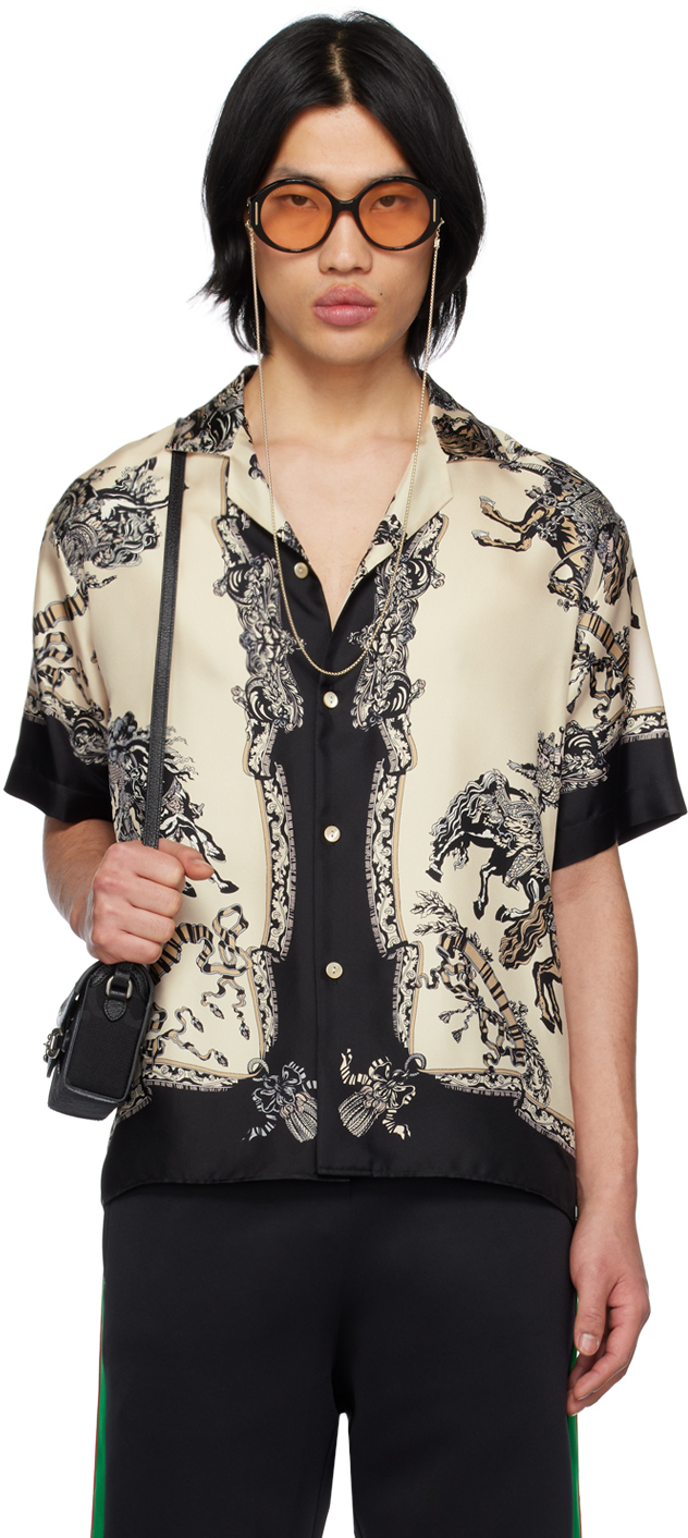 Gucci Printed Silk Bowling Shirt In Cream