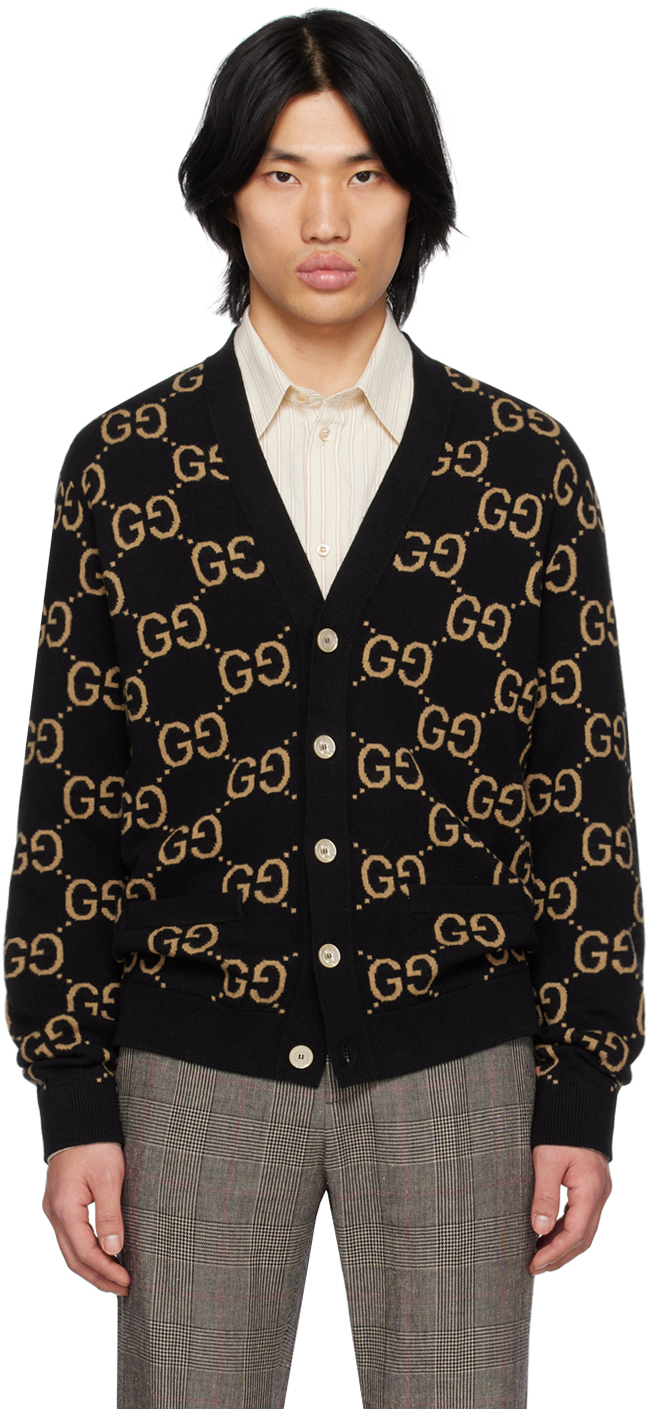 Gucci Gg Wool Jacquard Cardigan In Black