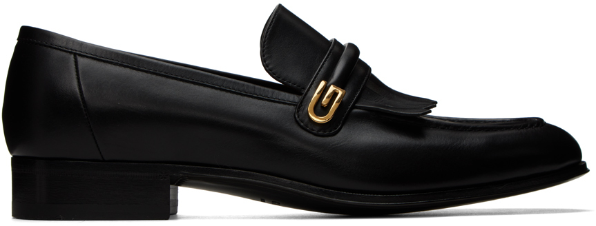 Black Leather Logo Mule Loafers SSENSE Men Shoes Flat Shoes Loafers 