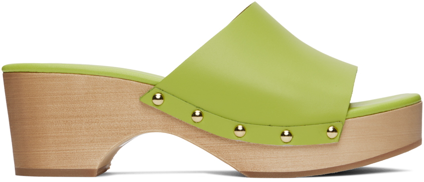 Aeyde Bobbie Leather Clog Sandals In Green