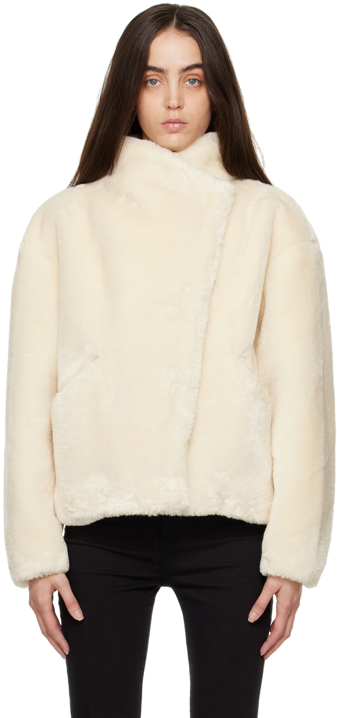 FRAME Off-White Button Faux-Fur Jacket