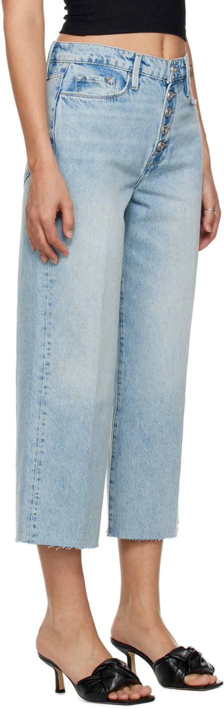 Frame Ali Exposed Button High Waist Raw Hem Crop Wide Leg Jeans In Bilson