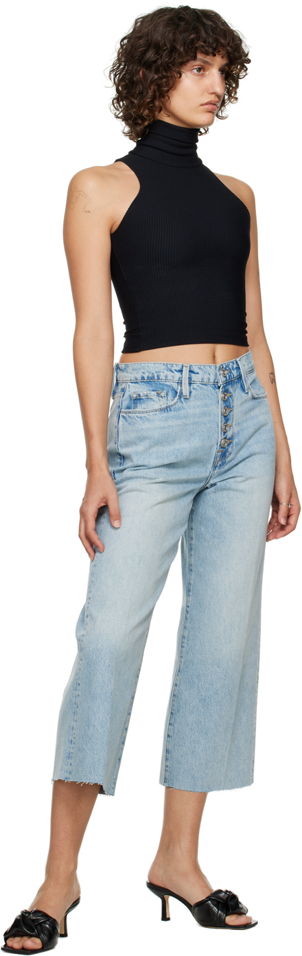 Frame Ali Exposed Button High Waist Raw Hem Crop Wide Leg Jeans In Bilson