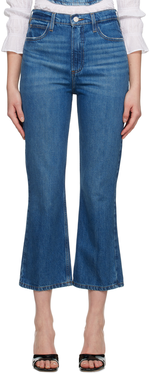Frame Le High 'n' Tight Cropped Distressed High-rise Bootcut Jeans In Blue