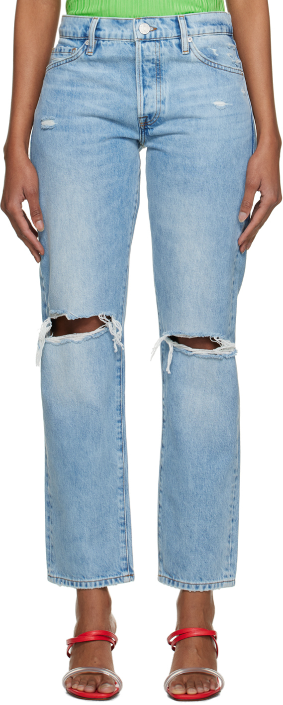 Frame Le Slouch Distressed Jeans In Blue