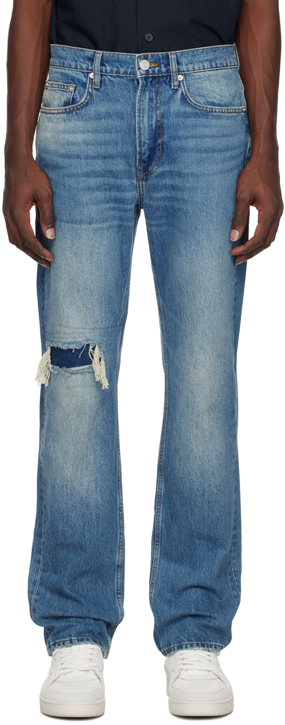 Shop Frame Blue Boxy Clayton Jeans In Clayton Rips