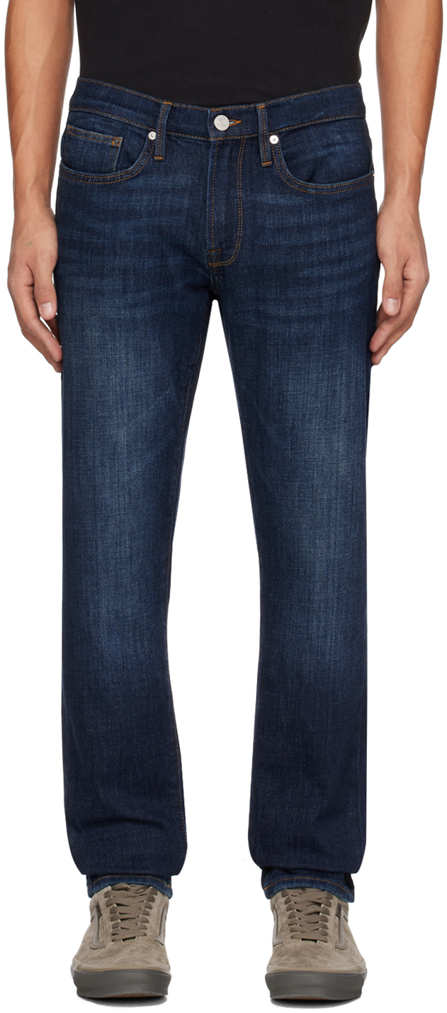Frame L'homme Slim-fit Faded Denim Jeans In Dark Denim