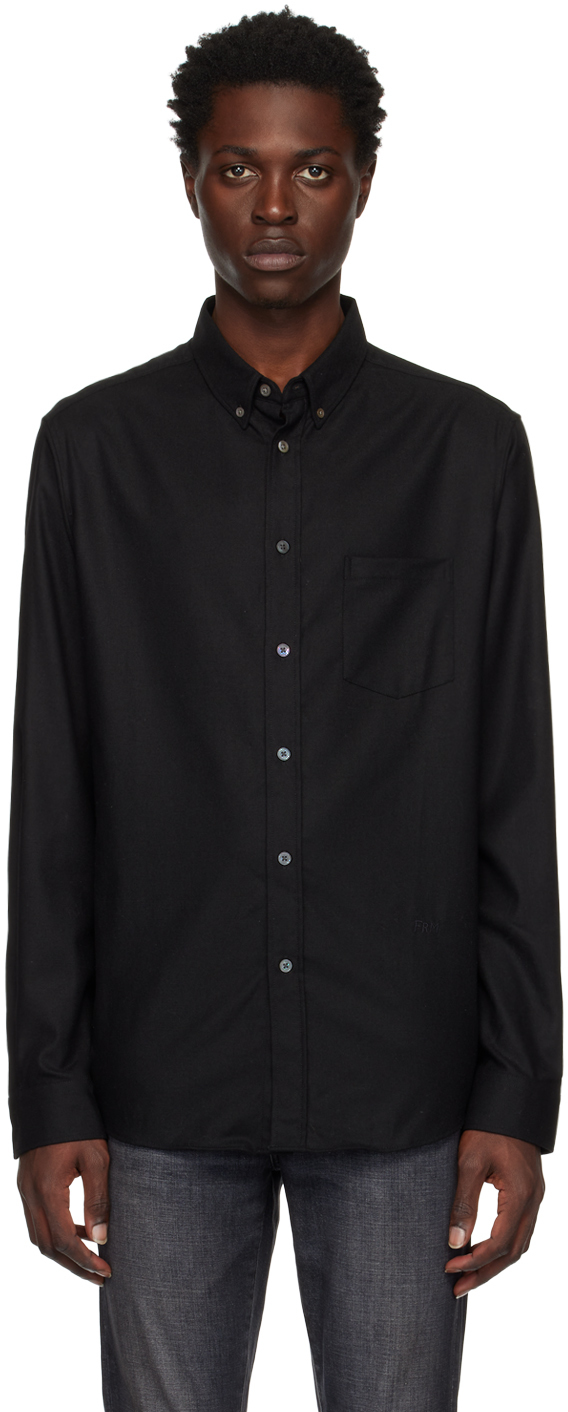 FRAME: Black Collared Shirt | SSENSE